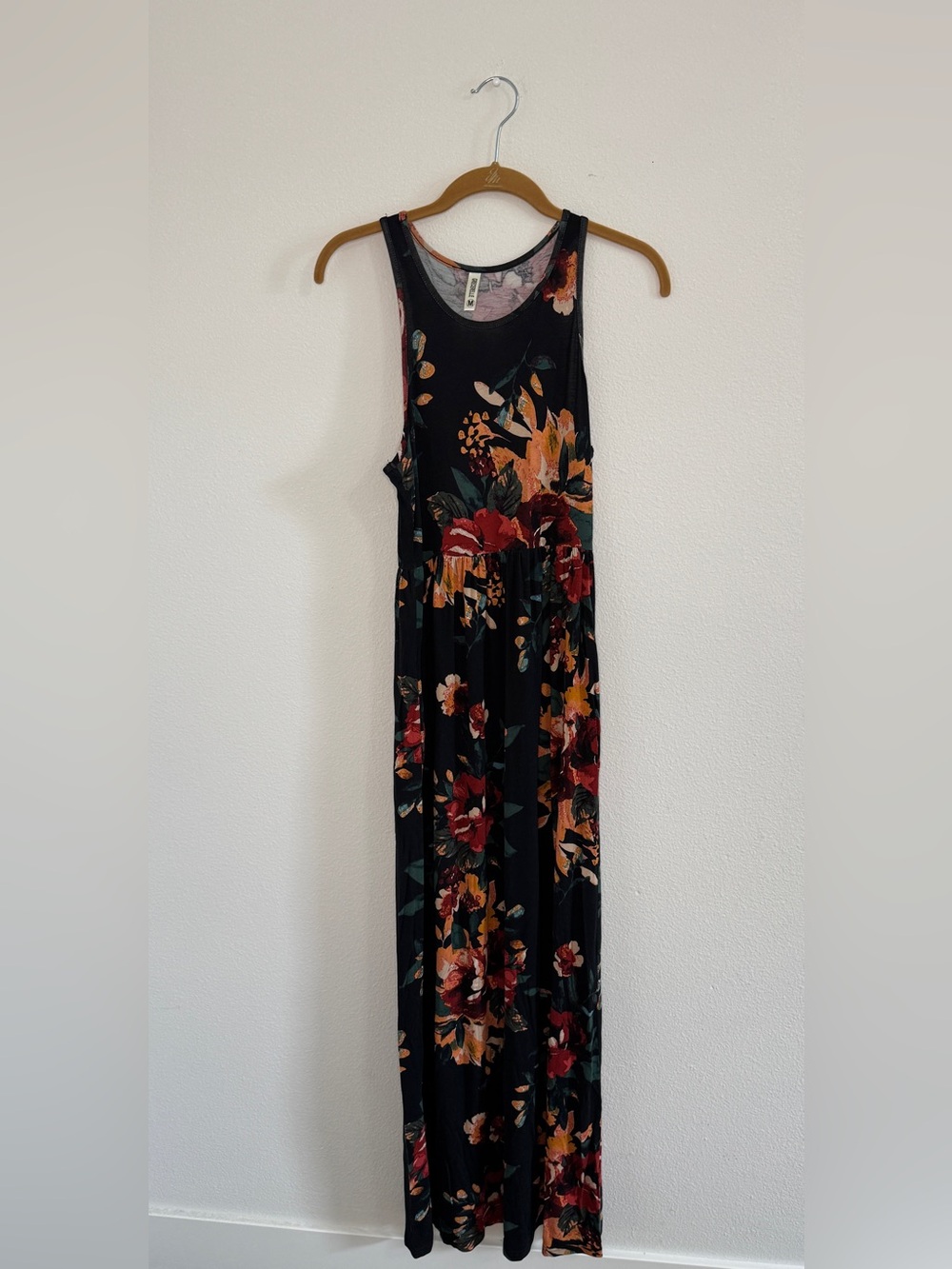 Grecerelle Floral Maxi Dress Medium Sleeveless Racerback Pockets
